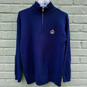 Lauren Ralph Lauren Cable Knit Navy Blue Quarter Zip 100% Cotton Size Medium